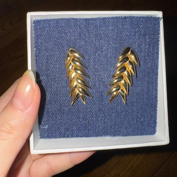 BEVZA SPIKELET 14K YELLOW GOLD PLATED STERLING SILVER SHORT DROP EARRINGS - Picture 1 of 2